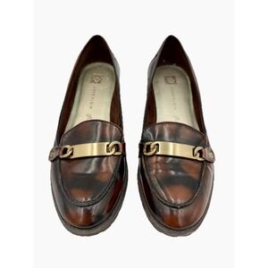 Anne Klein Loafers Brown Tortoise Shell Bryanna Sz 6.5 Horse Bit Buckle Flats